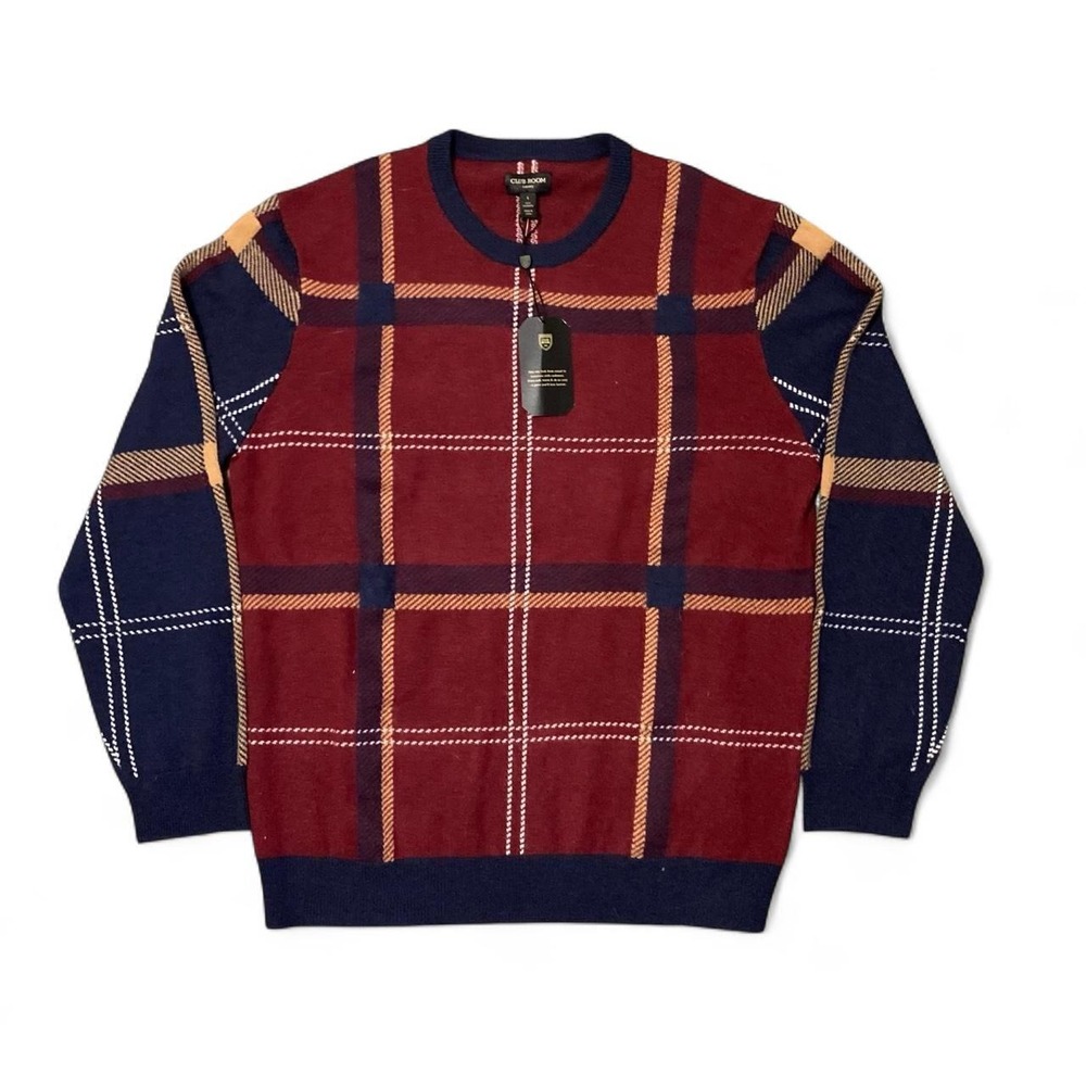 Club Room NWT tartan pattern 100% Cashmere sweater Luxury Men's L/22.5